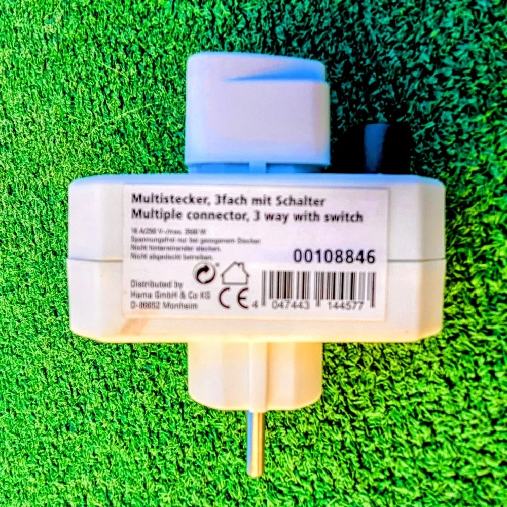 3-Way European Interconnector Multi-Male Combo 250V Adapter 2+1 On/Off Switch
